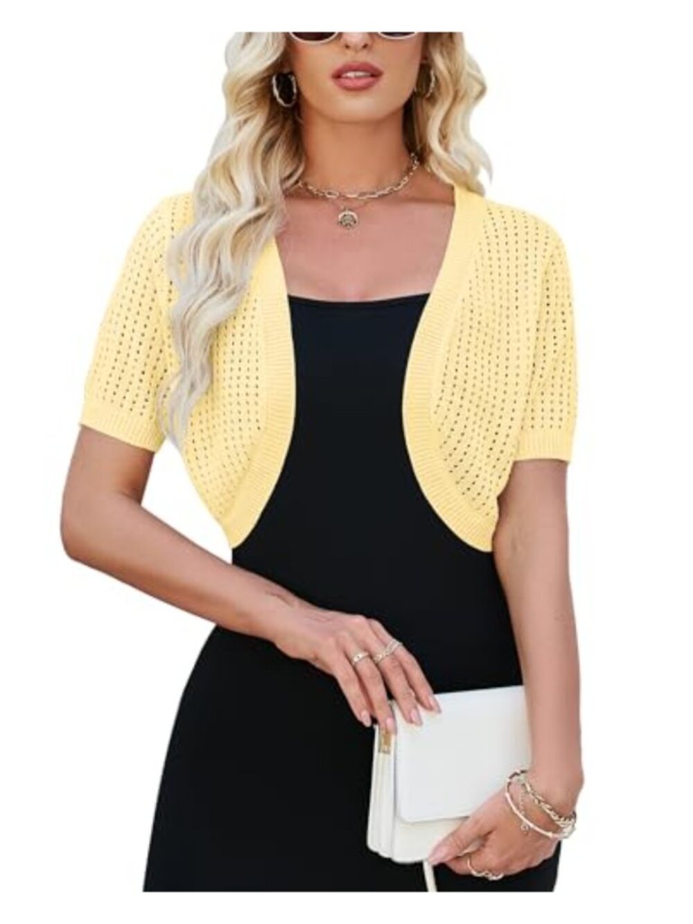 Womens Short Sleeve Shrug Cardigan Bolero Lightweight Open Front Knit Sweater